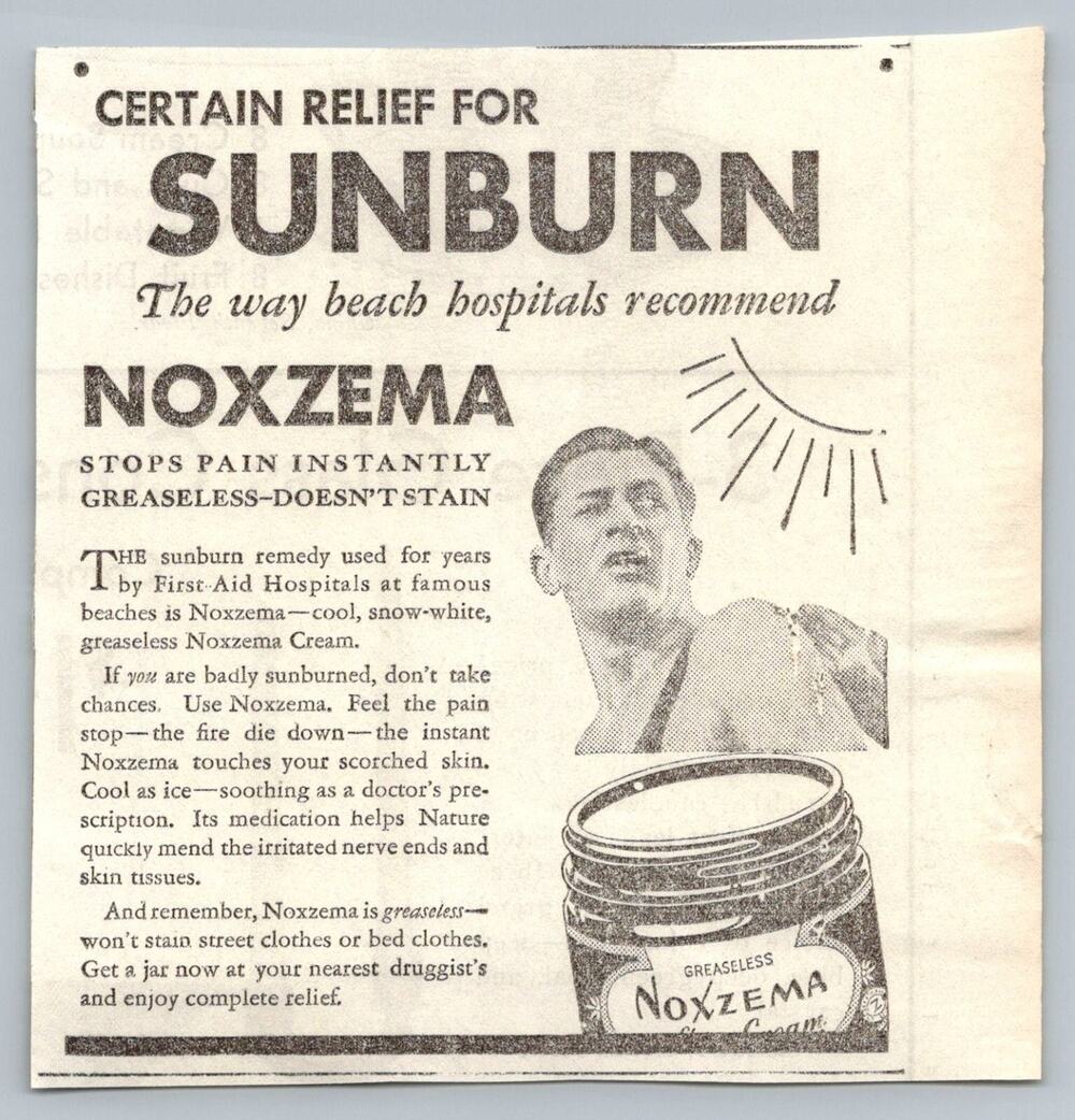 Vintage 1933 Noxzema Sunburn Relief Print Ad Ephemera Man Depression Era